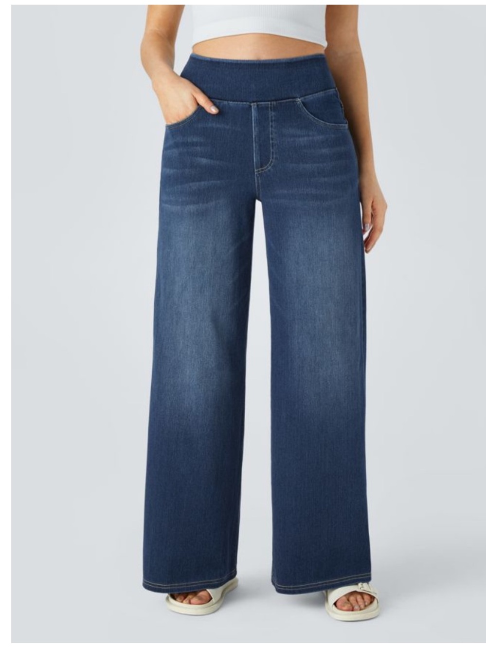 HALARA Wide-Leg Flex Denim High-Rise Blue Denim Jeans